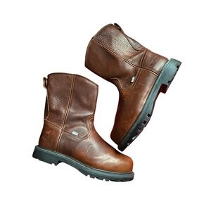 IRON AGE Wellington Brown Leather Pull On Work Boots Steel Toe 9W Heritage Woods